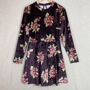 Altar'd State Womens Velvet Floral Skater Dress Medium Dark Purple Whimsigoth